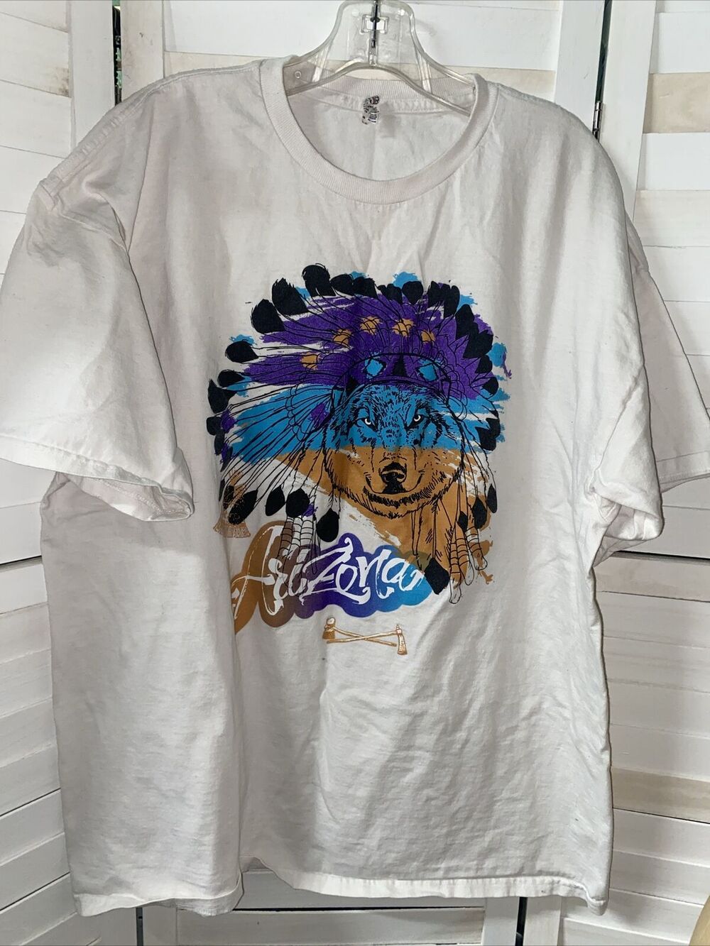 Arizona Native American Chief Wolf Water Color Art T-Shirt XX Large